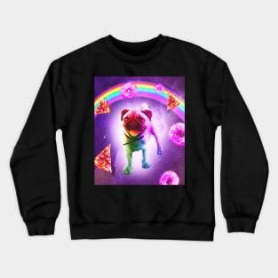 Rainbow Space Pug With Pizza And Doughnut Crewneck Sweatshirt